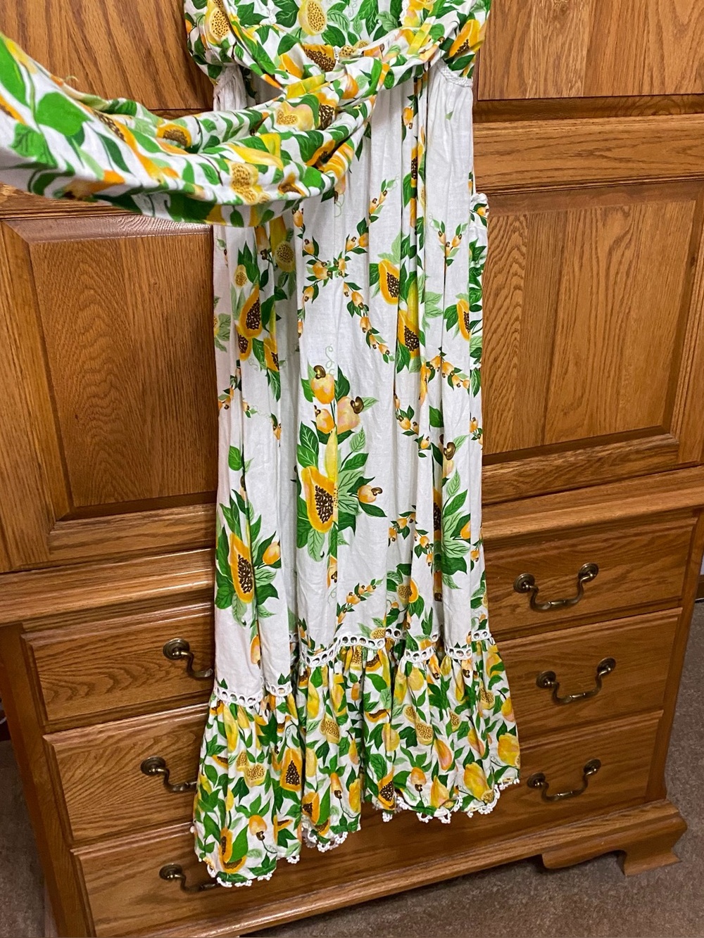 FARM Rio Papaya Salad Scarf Linen Blend Maxi Dress Off White Pockets Women XXS - Picture 9 of 17
